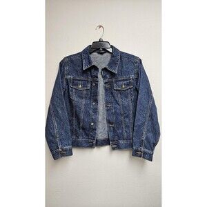 Lands End Denim Jacket Boys Large 14H 16H Blue Trucker Jean Husky Cotton